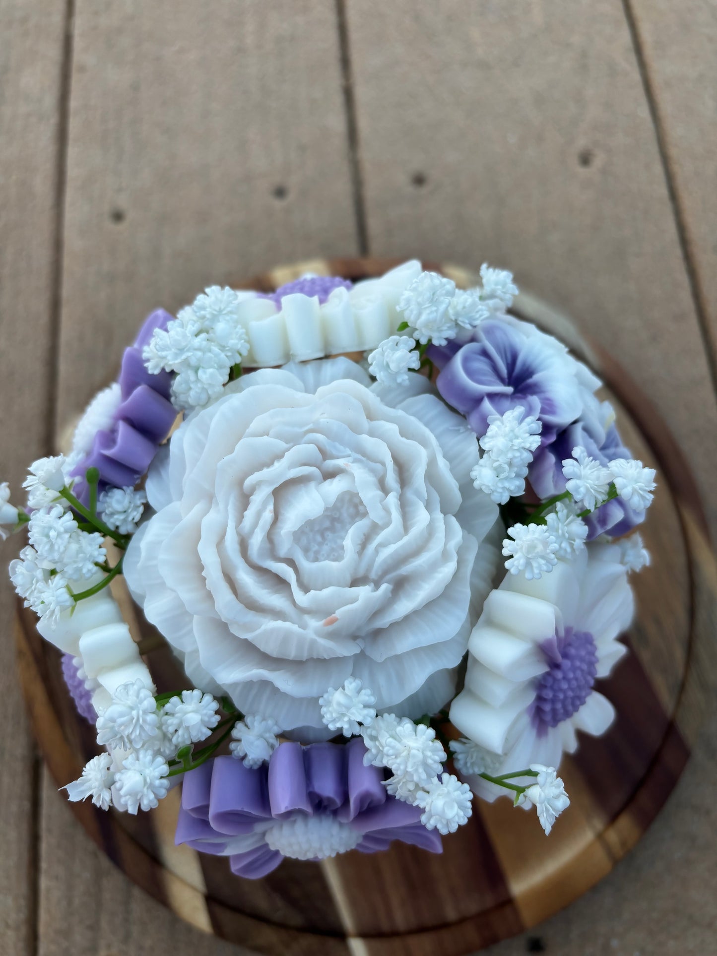 Purple & White Soy Wax Flower Bouquet in Mug | Peony & Daisy Wax Melts