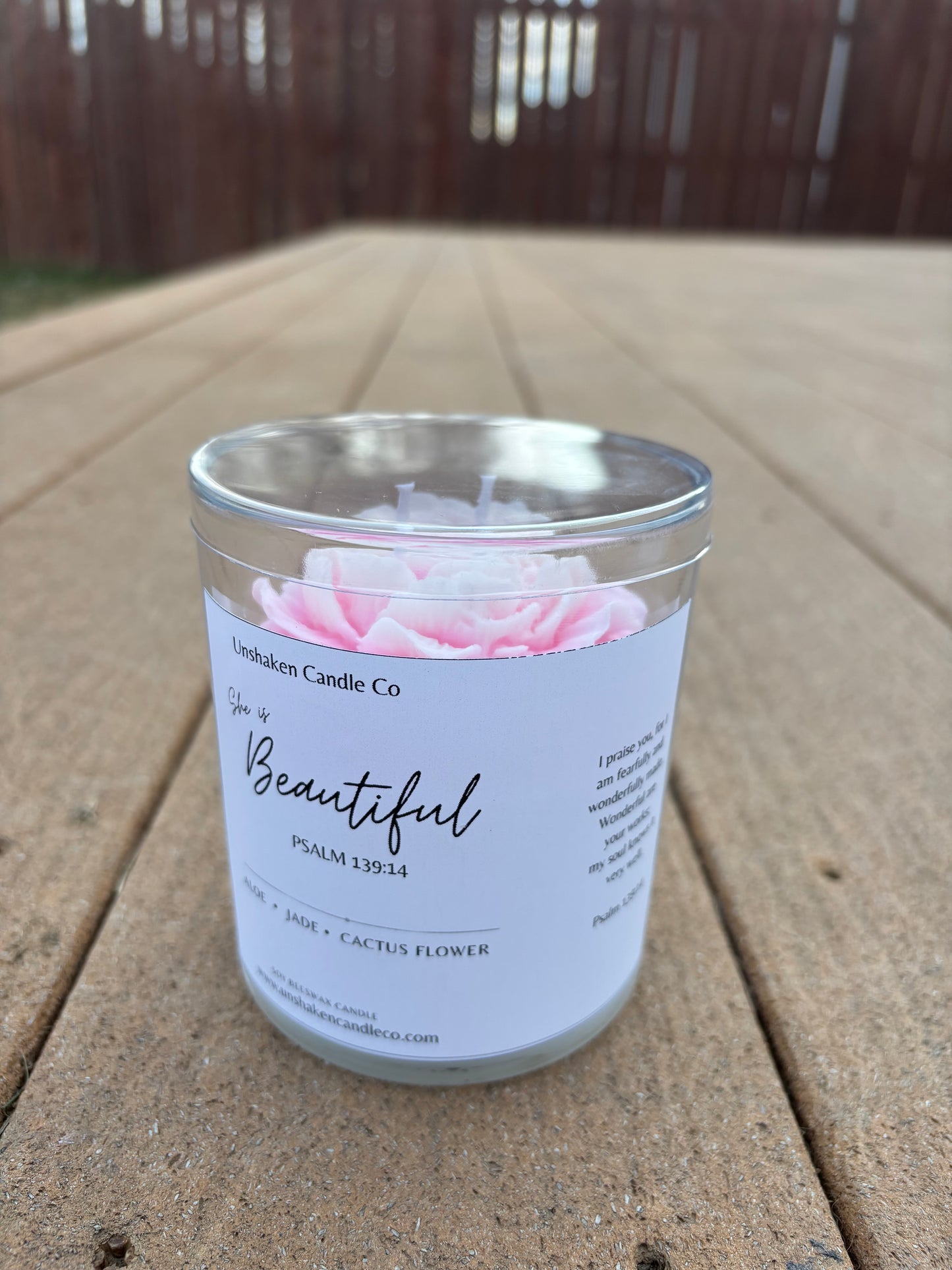She Is Beautiful Candle | Psalm 139:14 Floral Scripture Candle | Peony Flower Candle Gift | Christian Home Decor | 10 oz