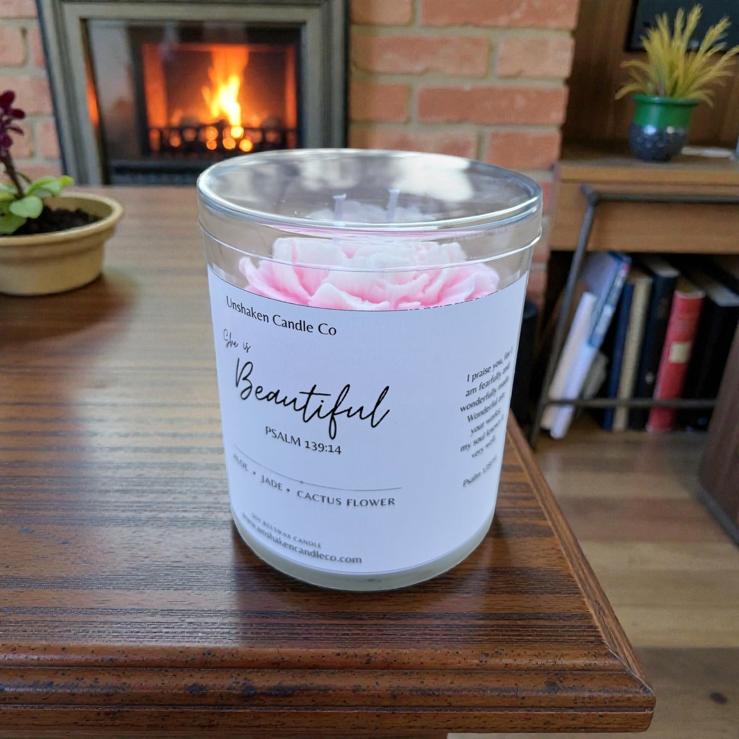 She Is Beautiful Candle | Psalm 139:14 Floral Scripture Candle | Peony Flower Candle Gift | Christian Home Decor | 10 oz
