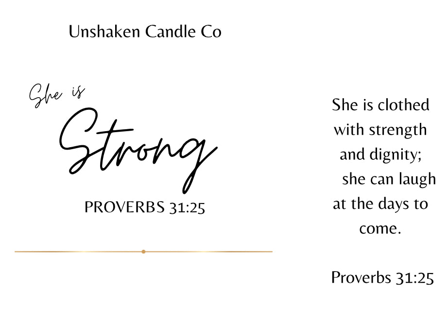 She Is Strong • Faith Candle | Proverbs 31:25 | Handmade