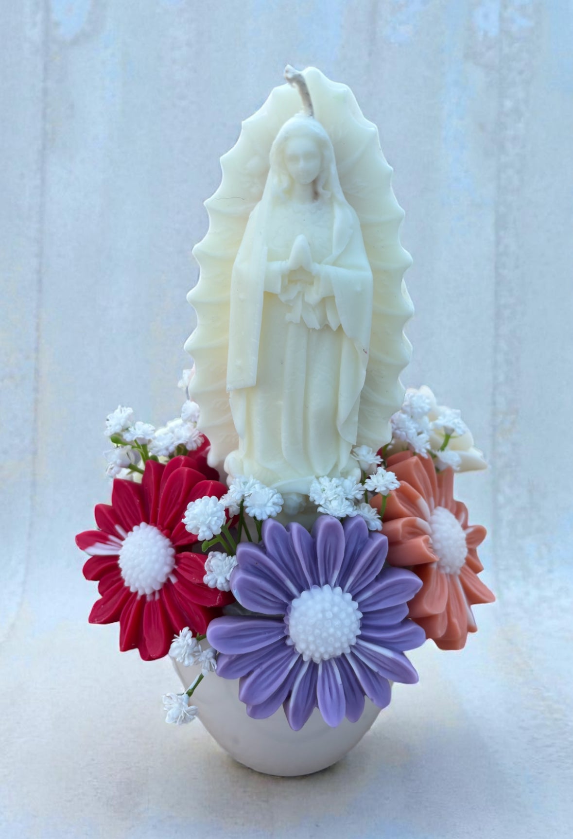 Virgen de Guadalupe Soy Wax Melt Mug – Religious Wax Melt Bouquet in Ceramic Coffee Mug