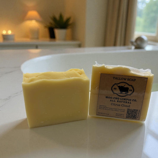 Citrus Cloud Tallow Soap – All Natural Orange & Vanilla | Handmade Moisturizing Bar by Moo-Cho Limpio Co.
