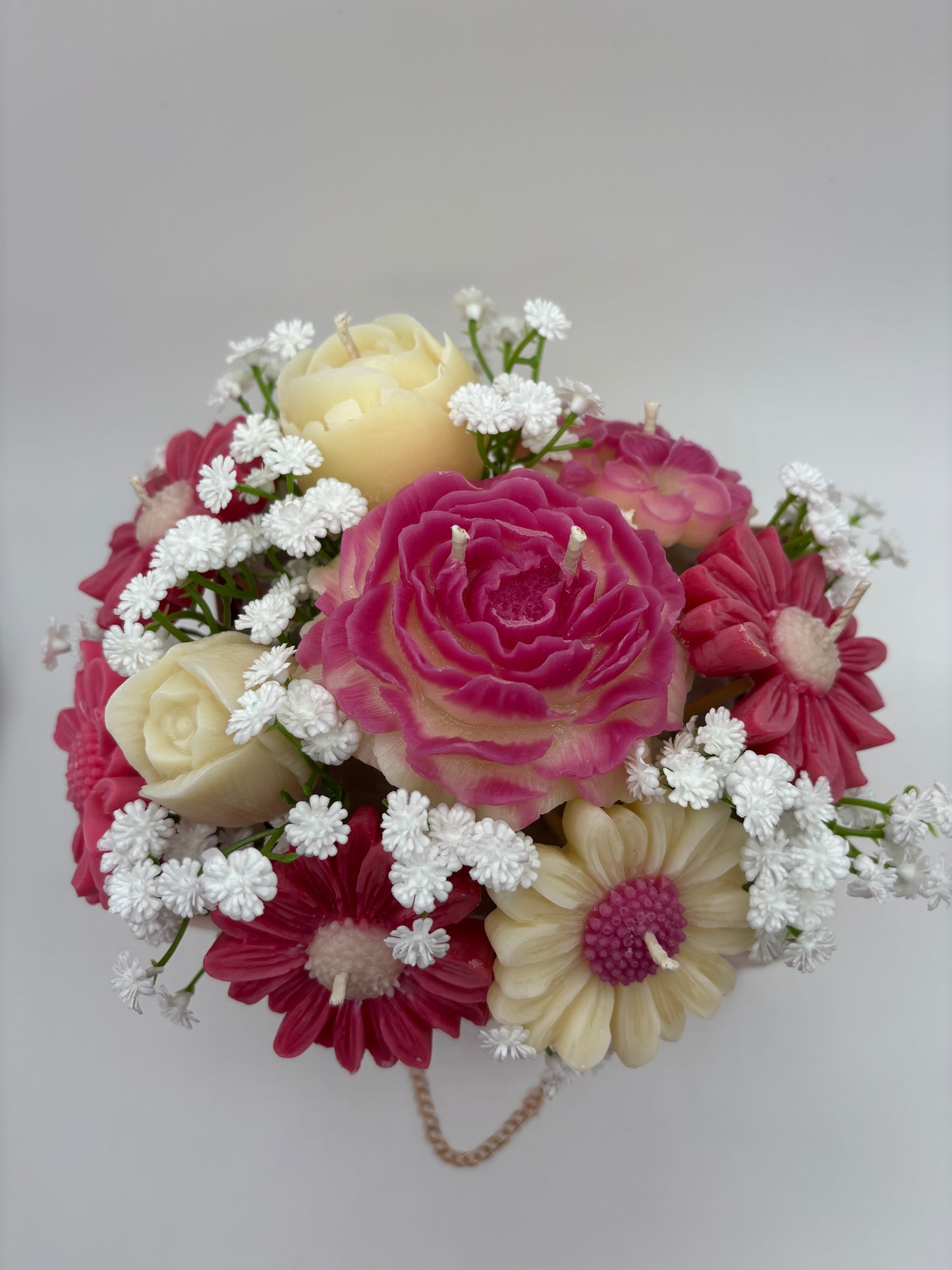 Custom Soy Candle Flower Bouquet in Purse Bag — Choose Colors, Rose & Gardenia Scented