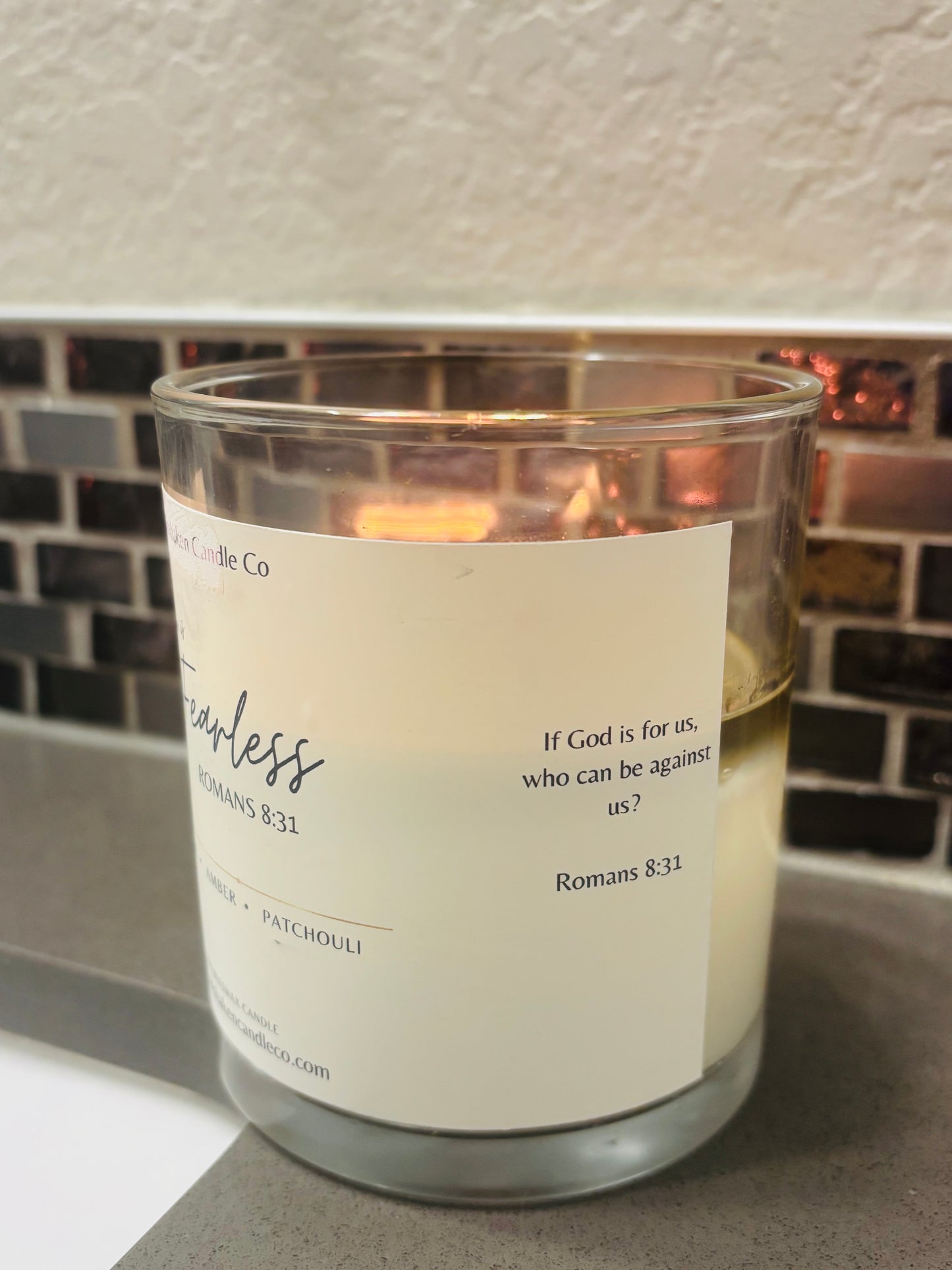 She Is Fearless • Faith Candle | Romans 8:31 | Christian Gift for Women