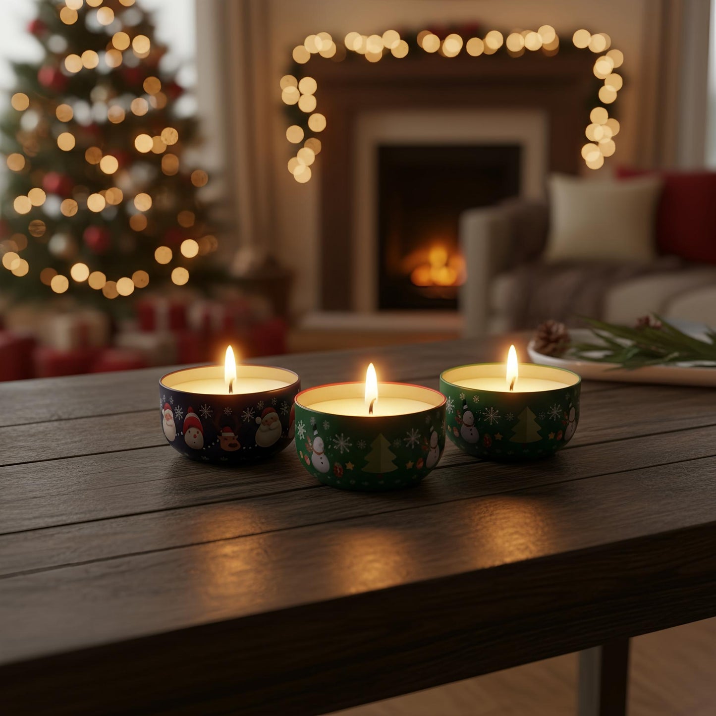Christmas Tin Candles – 5 oz Soy & Beeswax Blend- Buy 3 get 1 Free