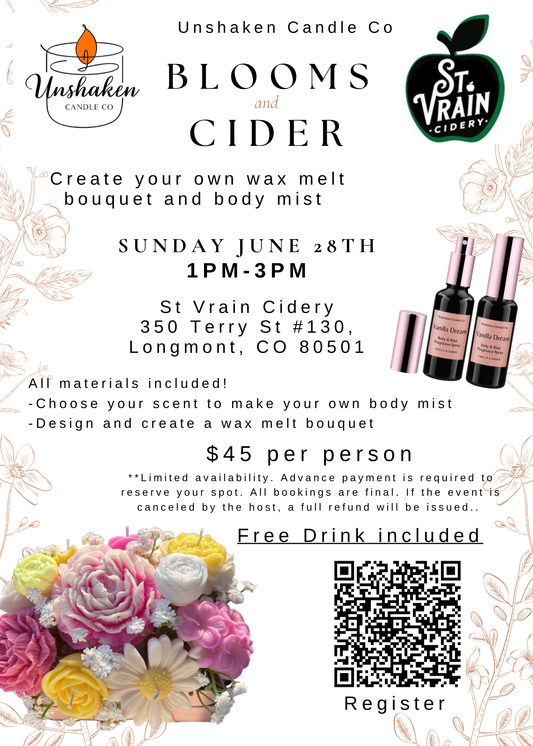 Blooms & Cider Workshop in Longmont | Wax Melt Bouquet & Body Mist Class