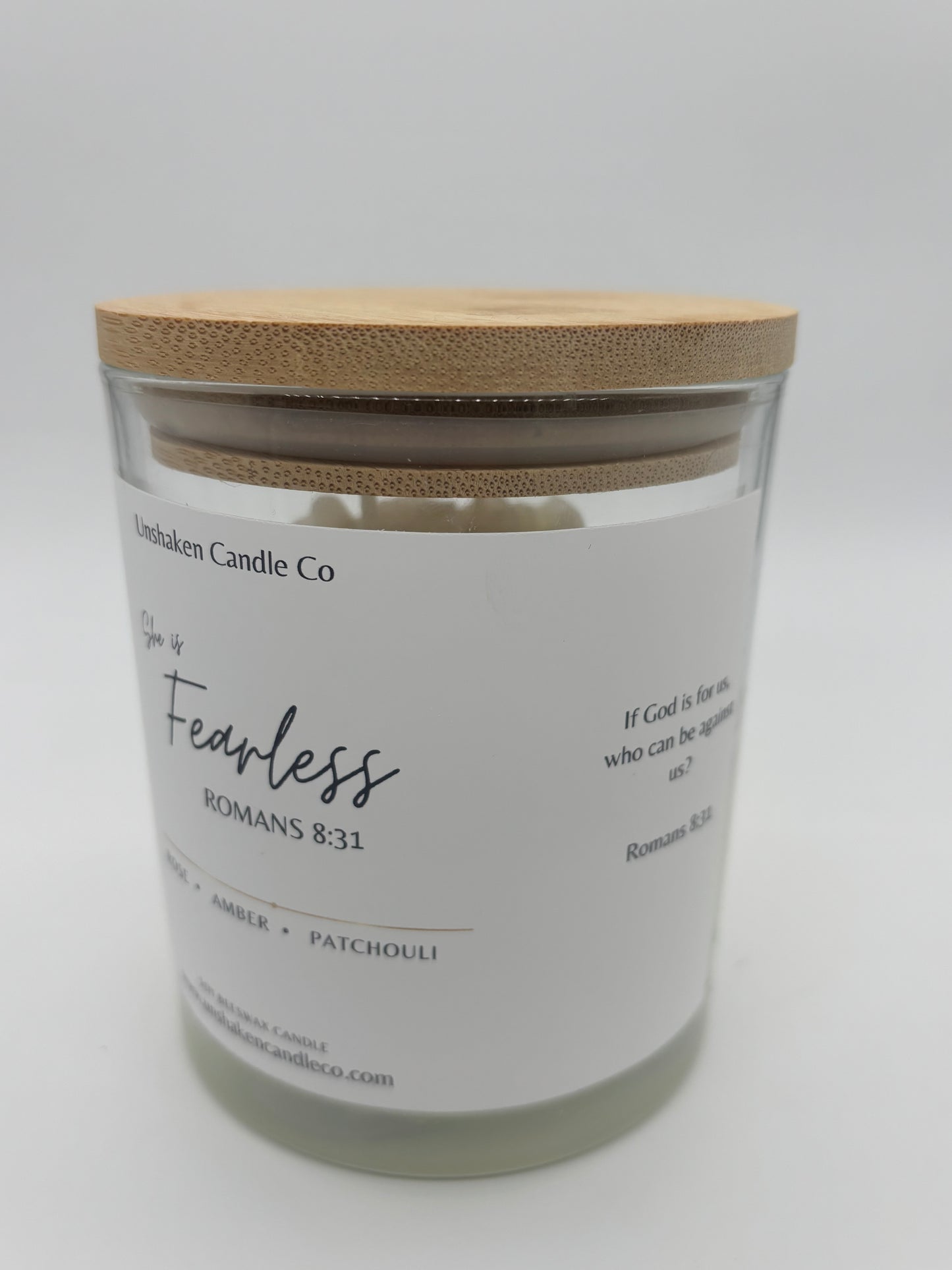 She Is Fearless • Faith Candle | Romans 8:31 | Christian Gift for Women