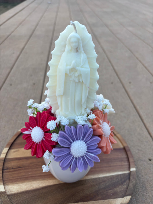 Virgen de Guadalupe Soy Wax Melt Mug – Religious Wax Melt Bouquet in Ceramic Coffee Mug