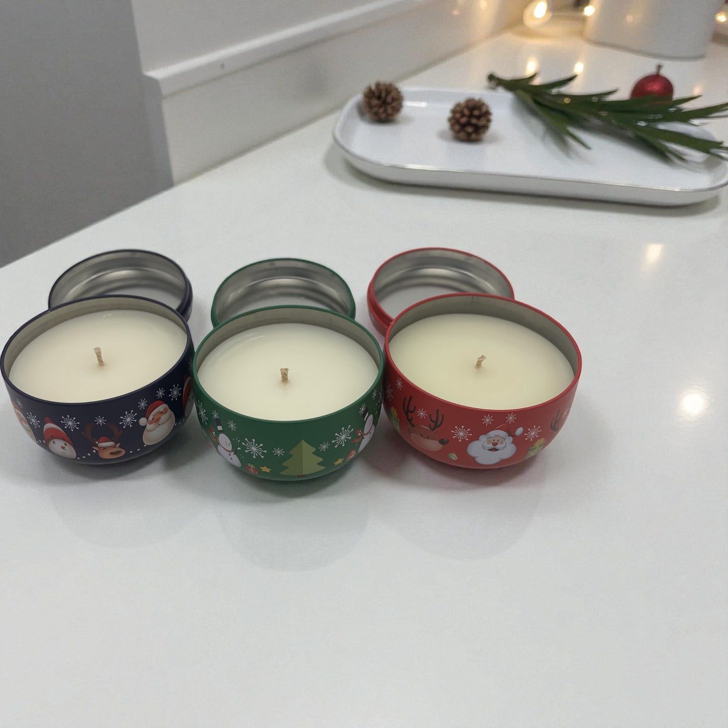 Christmas Tin Candles – 5 oz Soy & Beeswax Blend- Buy 3 get 1 Free