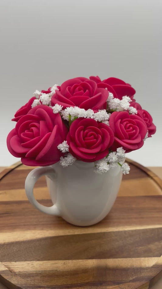 Rose Mug Wax Melt Bouquet | Floral Wax Melts in Coffee Mug | Soy & Beeswax | Valentine’s Day Gift | Mother’s Day | Home Fragrance Decor